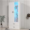 Rtopsu Vetrina Espositiva in Vetro Bianco con Illuminazione a LED a 16 Colori per Collezionismo, Vetrina con 2 Ante e 2 Cassetti, Libreria Armadio Alto per Soggiorno Camera da Letto, 182x59.5x35 cm
