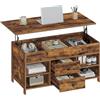 Hzuaneri Tavolino da Caffè con Piano Rialzabile, Tavolino da Salotto, con 2 Cassetti Portaoggetti, 4 Scomparti, 50 x 100 x 45-61,3 cm, Marrone Rustico CT22101B