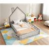 Trdlpyn Letto per Cameretta 140 x 200 cm, Letto a Forma di Casetta con Barriera di Protezione, letto Singolo Struttura in Legno di Pino,Montessori Lettino per Ragazzi e Ragazze(grigio)