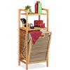 Relaxdays Mobiletto con Portabiancheria, Scatola Pieghevole in Tessuto, Scaffale in Bambù, 95x40x30 cm, Legno Naturale
