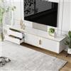 Lexiou Mobile TV, piatto basso con trama intagliata, maniglie e piedi dorati, mobili soggiorno con struttura in marmo (bianco)