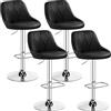 Yaheetech Set 4 Sgabelli Bar Alti Altezza Regolabile Cucina Design Moderni con Schienale Girevole Imbottiti in Finta Pelle Poggiapiedi Metallo Neri