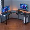 Rcynview Tavolo da gioco con funzione di ricarica,scrivania angolare a forma di L,per ufficio,tavolo angolare a forma di L,160 x 135 cm,con supporto per monitor,salvaspazio,facile da montare,nero