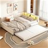 Idemon Divano Letto 140x200 cm con Rete a Doghe, Vano Portaoggetti, USB + Tipo C, Telecomando per Illuminazione Ambiente, Letto con Letto Estraibile, Materasso Non Incluso, Lino (Beige)