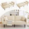 KecDuey Divano imbottito regolabile 2 in 1, a due posti con rivestimento in velluto, braccioli pieghevoli e funzione sonno, ideale per piccoli spazi (beige)