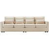 Azkoeesy Divano Moderno a 4 Posti in Telo Lino, Beige, 264x83x87 cm, 4 Cuscini, Tasca Laterale, Adatto per Soggiorno e Ufficio