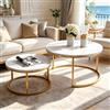 HYNHXBP Set di 2 tavolini rotondi, tavolo gigogne design marmo, telaio in metallo, moderno tavolino rotondo per divano, soggiorno, camera da letto, balcone (oro B, 80 x 80 x 45 cm)