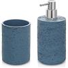 Inbagno Set Accessori Bagno 2 Pezzi Effetto Pietra Turchese Cobalto, Dispenser e portaspazzolini, in Resina (Set 2)
