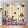 Surwin Tende per Interni 2 Pezzi, Tende Voile con Farfalla Motivo, Tende Semi Trasparenti con Occhielli, 3D Tende a Vetro per Camera da Letto, Cucina, Soggiorno (140x275cm,Giardino di Primavera)