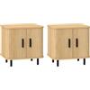 HOMCOM Set 2 Comodini in Stile Nordico con Ripiano 48x40x48 cm Rovere | a 2 Livelli, Anta Scorrevole, Comodini per Camera da Letto, in Legno e Acciaio