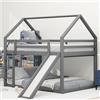 Idemon Letto matrimoniale per bambini, letto a castello con scivolo e scala, per cameretta dei bambini, 140 x 200 cm (grigio)