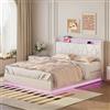 KeepGoon Letto imbottito 140x200, letto contenitore con illuminazione a LED e porta USB, letto matrimoniale, testiera e rete a doghe, flanella bianca