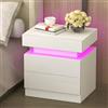Utlenianie Comodino con Luci LED, Comodini Camera da Letto Moderni con 2 Cassetti, Tavolino da Letto per Camera da Letto, Soggiorno (Bianco-C)