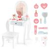 RELAX4LIFE Toeletta Trucco per Bambina, Specchiera Trucco con Sgabello e Accessori da Trucco, Toeletta in Legno, Specchio Rimovibile, per Bambini 3+ Anni (OVALE, 34x50x93cm)