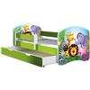ACMA Letto per Bambino Cameretta per Bambino con Materasso Cassetto Rete a doghe II VERDE (01 Zoo, 140x70 + Cassetto)