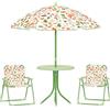 AIYAPLAY Set da Giardino 4 Pezzi per Bambini con Motivo a Volpe e Tavolino Rotondo, 2 Sedie Pieghevoli e un Ombrellone, Tavolino con Sedie per Bimbi 2-5 Anni da Esterno, Verde