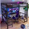 Lubvtti Letto a soppalco 90x200,con scrivania,presa USB+TYPE-C,striscia LED, ripiani,pannello forato,letto a castello per bambini,struttura letto per bambini in ferro (B-Nero)