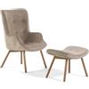 SIEDITI FUORI E DENTRO Poltrona relax da salotto con poggiapiedi in velluto con gambe in metallo effetto legno Sissi, poltrona con braccioli da Lettura/Camera da letto/Caffè/Studio (Beige)