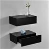[en.casa] Set di 2 Comodini Sospesi Mensole da Parete con Cassetto Integrato Mobiletti Salvaspazio per Camera da Letto Ingresso Soggiorno 46x30x15 cm Nero Lucido