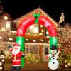 HUOLE Arco Gonfiabile Gigante Natalizio Altezza 240 cm con Babbo Natale e Pupazzo di Neve con Kit Fissaggio per Esterno Illuminazione LED Protezione IP44 Decorazione Natalizia