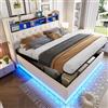 Autheria Letto Matrimoniale con Contenitore 180x200 cm con LED e USB Type C, Letto una piazza e mezza con Vano Portaoggetti e Testiera,Contenitore con rete a doghe Struttura