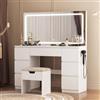 TRIUMPHKEY Toeletta Trucco con Grande LED Specchio,Postazione Trucco con Sgabello,Tavolo da Trucco con 7 Cassetti e 2 Prese, 1 USB-A e 1 USB-C,Camera da Letto,Bianco