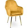 SAMIRA Sedia da pranzo in velluto poltroncina vintage (1, Giallo senape)