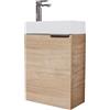 Planetmöbel Mobile bagno sottolavabo 40 cm, mobiletto bagno con lavabo per bagni piccoli, WC ospiti, rovere Sonoma
