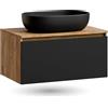 Planetmöbel Set di mobili da bagno Planetmöbel Arisa - Lavabo da 80 cm dorato con lavandino in rovere nero da 60 cm, incluso sifone salvaspazio