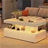 KEFSR Tavolino da salotto con LED, 2 cassetti e stoccaggio, controllo tramite app Bluetooth, dimensioni 104 x 53 x 46 cm (bianco, 103 x 53 x 46 cm)
