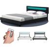 Juskys letto imbottito Paris da 160x200 cm - Struttura letto con illuminazione LED, rete a doghe e testata - Legno e similpelle - Nero - Letto per ospiti