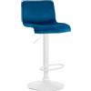 CLP Sgabello da Bar con Schienale Regolabile Hover, Poltroncina Imbottita con Rivestimento in Velluto, Sedia Girevole da Bancone in Metallo, Colore:Blu, Materiale Base:Metallo Bianco Opaco