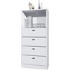 Vladon Cassettiera Pino V3, Credenza con 4 cassetti e 1 vano a Giorno, Bianco Opaco/Bianco Opaco Senza LED (56 x 125 x 36 cm)