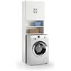 Terraneo mobile multiuso sopra lavatrice con 2 ante e 2 mensole, colore bianco con ante bianche - Struttura salvaspazio 65x32x195 cm per bagno o lavanderia