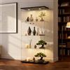 Solisburne Vetrina in vetro nero, 164,5 x 80,6 x 36,5 cm, moderna vetrina con illuminazione a LED, armadio in vetro con 4 ripiani in vetro e 2 ante per soggiorno, ufficio, oggetti da collezione, vino
