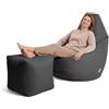 Avalon - Puff Poltrona Sacco Grande con Poggiapiedi Jive Deluxe Sfoderabile, Pouf di Qualità Sartoriale, Bean Bag per Sedersi Ergonomico, Tessuto Antistrappo Impermeabile, Made in IT (Nero)