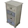 milani home - mobiletto in legno 4 cassetti, grigio chiaro, stile shabby chic, 40 x 29 x 72 cm