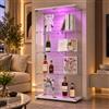 WOBOPCG Vetrinetta In Vetro Con Illuminazione LED, Vetrina Moderna A Piantana Per Soggiorno, Ufficio, Oggetti Da Collezione, Libri, Vino (4 Ripiani, 2 Porte)