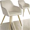 tectake® Set 2 Sedie Sala da Pranzo Effetto Velluto, Sedie Soggiorno con Morbida Imbottitura, Seduta Ergonomica, Poltrone Velluto Versatili, Sedie Design Moderno - Crema/Oro