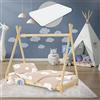 ML DESIGN modern living ML-Design Letto Montessori Tipi per Bambini 70 x 140 cm Naturale, in Legno di Pino Massiccio, Lettino a Terra a Forma di Tenda Indiana, Giroletto con Materasso Sfoderabile in Schiuma Fredda