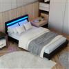 Juskys letto imbottito Paris da 120x200 cm in nero - Letto con LED, rete a doghe e testata - Struttura moderna con rivestimento in similpelle