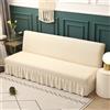 Surwin Copridivano Senza Braccioli 2/3 Posti Elasticizzato, Tinta Unita Antimacchia Fodera per Divano Letto Pieghevole Clic Clac Copri Divano con Gonna Arricciata (120-150cm,Beige)