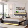 KSFASHZ Letto 140 x 200 con cassetto e stoccaggio, letto adulto con USB LED e 4 scomparti, non contiene materasso, grigio scuro