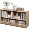 GYMAX Libreria Bassa in Legno, 2 Livelli, 5 Scomparti, Deposito Classificato, Ideale per Soggiorno, Studio ed Ufficio, Stile Moderno, 112 x 30,5 x 61 cm (Naturale)