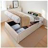 Wyibwy Letto singolo 90x190 cm, con porta USB-C e contenitore laterale, letto contenitore idraulico, senza testiera, rivestimento in lino e cotone, beige (senza materasso)