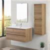 Inbagno Mobile bagno sospeso 100 cm rovere africa con 2 cassetti soft-close, lavabo in ceramica e specchio reversibile 60x80 cm, KLEO