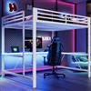 Cayipng Letto a soppalco 160x200 con striscia led,USB,letto a castello bambini con scrivania Salvaspazio,rete letto in metallo da gioco con sponda,Senza materasso,atto a camere da letto,ecc(Bianco)