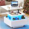YITAHOME Tavolino Salotto Sollevabile Moderno con LED y due Cassetti, 60x60x45cm Tavolino da Divano con Superficie Luminosa per Soggiorno e Appartamenti