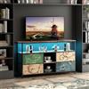 JiaOyu Mobile TV con illuminazione a LED e 4 cassetti in tessuto, lowboard retrò per TV fino a 55 pollici, tavolo TV multifunzionale con vani aperti per soggiorno (colore/4 cassetti, 137 cm)