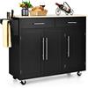 GIANTEX Carrello da Cucina, Credenza con Ruote, Armadietto Autoportante, Piano in Legno di Gomma, 2 Portaoggetti, 2 Cassetti, 3 Ante, 4 Ruote, per Sistemazione,122x46x92,3 cm (Nero)